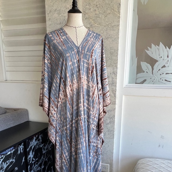Bluish Brown Tie Dye Kaftan Shibori kaftan - Picture 7 of 10